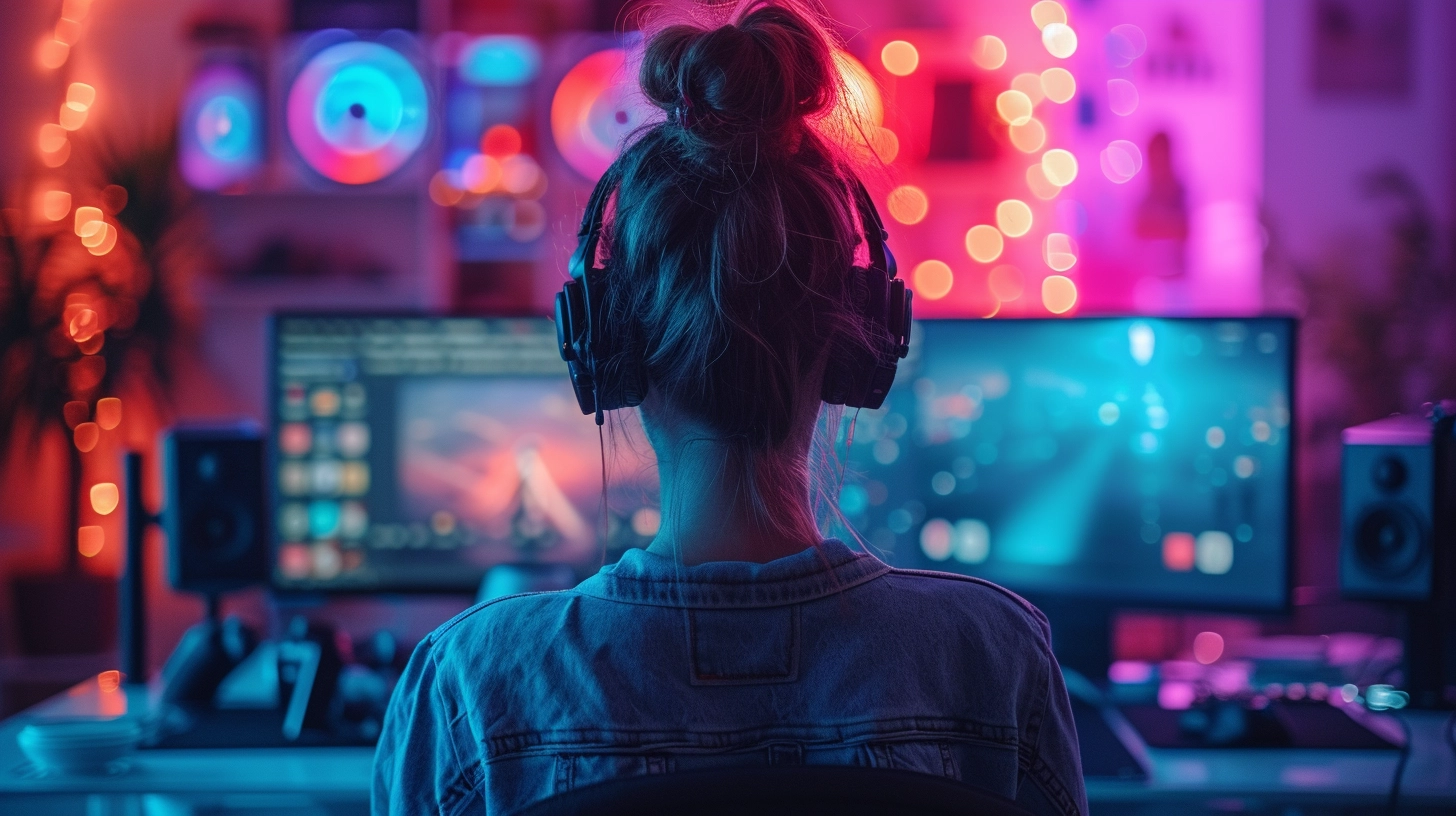 girl listening to music with headphones on