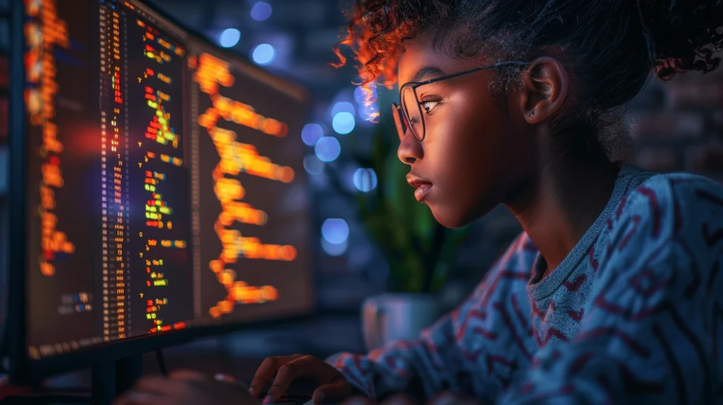 Young lady studying online