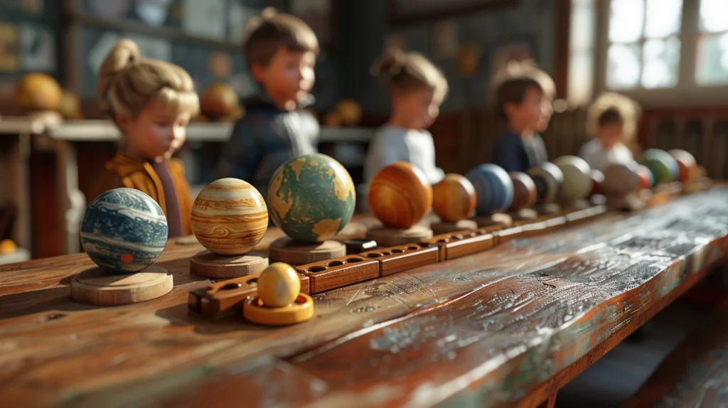 students at a desk learning about the solar system