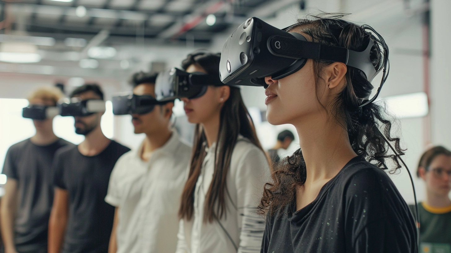 students wearing vr headsets